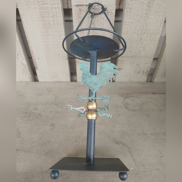 Vintage Rustic Rooster Weathervane Candle Holder Farmhouse 12" Metal Country - Picture 7 of 10